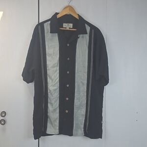 Island Shores Mens 100% Silk Black & Gray color block Dress Shirt vacation Sz.XL